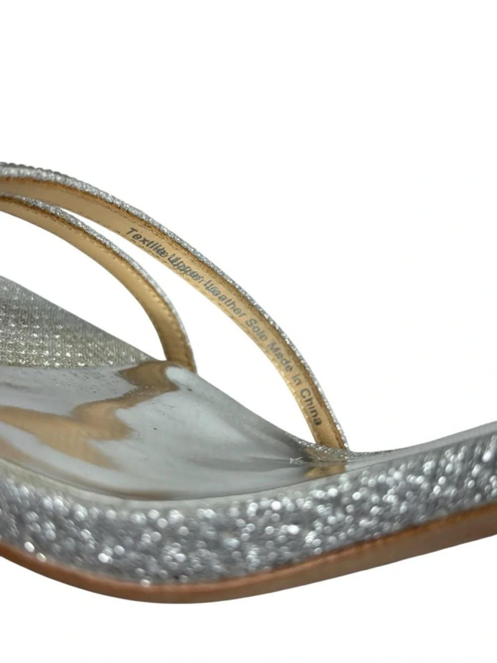 BADGLEY MISCHKA FIREY RHINESTONE SILVER BLOCK HEEL OPEN TOE HEELS - Picture 12 of 16